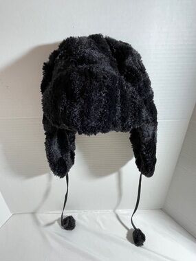 Vintage Y2K Jaclyn Smith Faux Fur Women's Ear Flap Hat OSFM Black Warm Winter